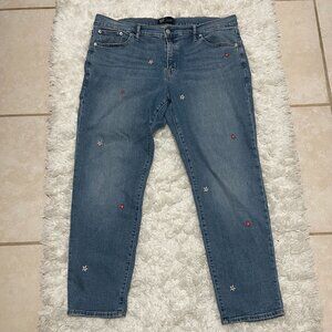 GAP Denim Size 33 Girlfriend Women Embroidered Flower Jeans